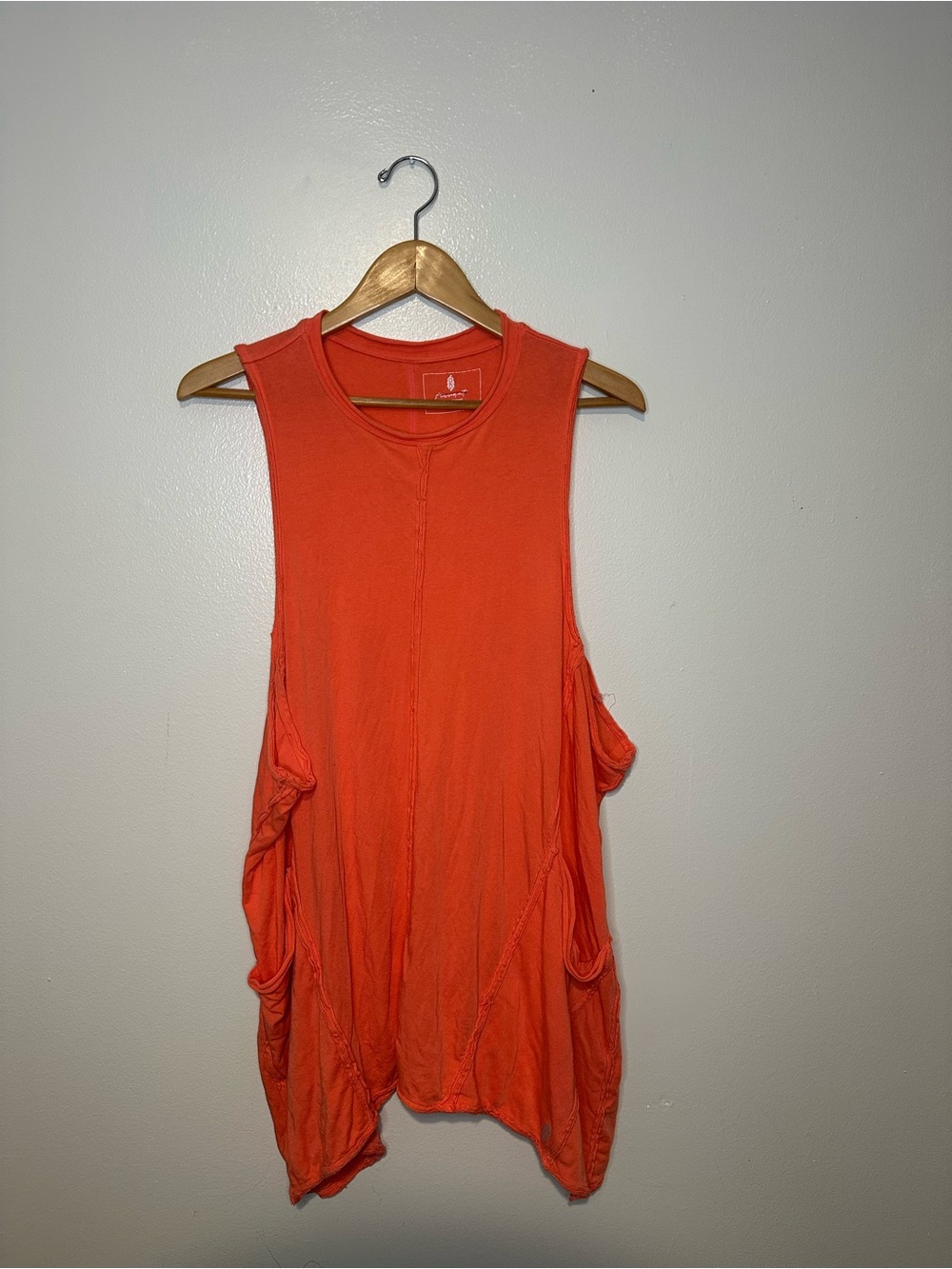 Free People Cory Tunic Tank Top Orange Sleeveless Pockets Asymmetrical Sz M